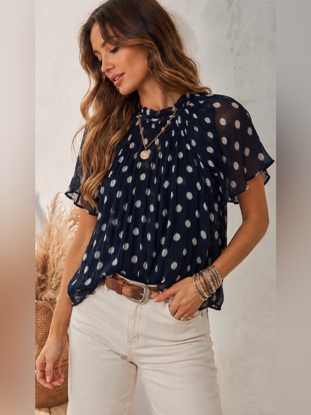 J.Crew Cupro Women's Navy Polka Dot top